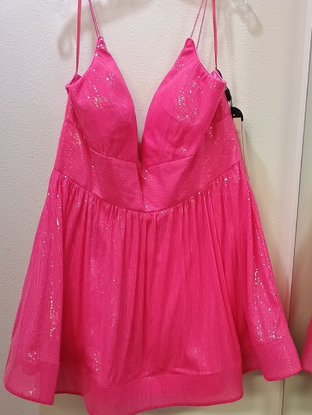 Hot Pink Sequin Midi Dress with Spaghetti Straps